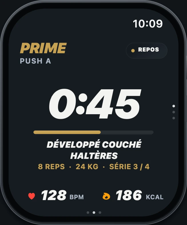 Maquette Apple Watch Relief PRIME : récupération et compte à rebours